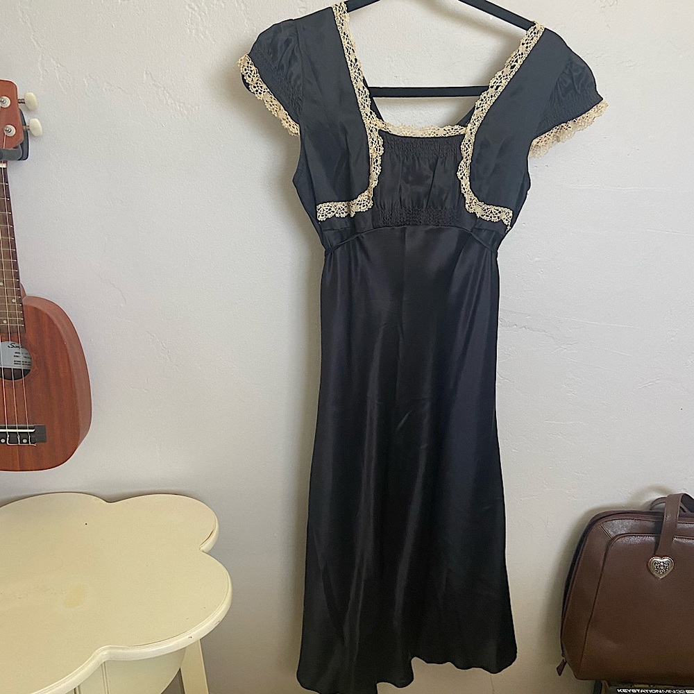 Vintage Satin Dress with Doily Trim